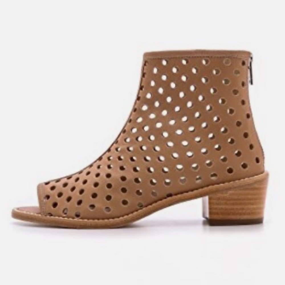 LOEFFLER RANDALL Lone Leather Open Toe Boot Bootie Neutral Back Zip Bohemian 7.5 - Picture 10 of 13